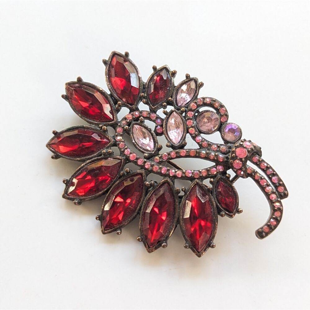Laila Rowe Stunning Red Glass Rhinestone Abstract Floral Bouquet Brooch
